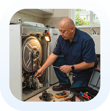 Technician repairing appliance