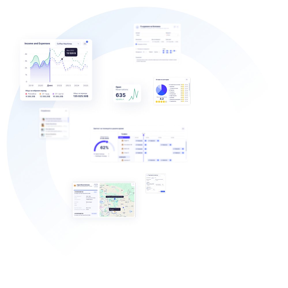 Analytics, schedule and map dashboards