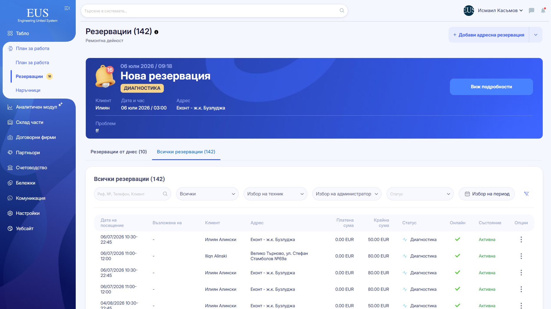 EUS dashboard preview